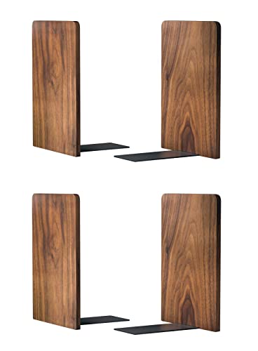 Large Bookend Hold Heavy Books-7x4x5in 2 Pack Non-Skid Wood Bookends Walnut | Heavy-duty wooden bookends Heavy-duty design holds heavy books, Non-skid base keeps books upright on desk/shelf. - color: Walnut-s-2pair