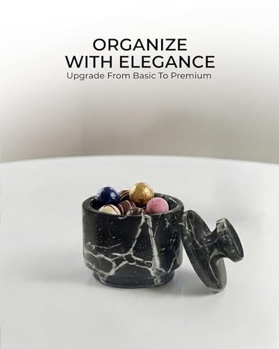 Marble Salt Cellar With Lid - Stone Salt Container And Stone Salt Holder, Spice Jars for Counter, Candy Jar & Spice Jar, Black - color: Marble Candy Jar - Black