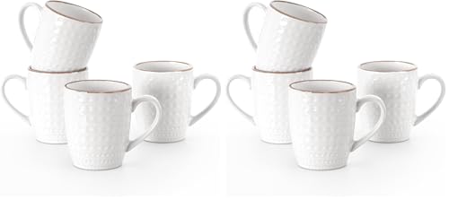 famiware Coffee Mugs Sets for 4, 12 oz Mug Set, Coffee Cups with Handle for Coffee, Tea, Cocoa and Milk, Microwave and Dishwasher Safe, White Circle (Pack of 2) - color: White Circle, size: 4pcs (Pack of 2)