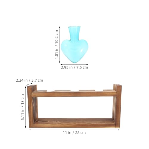 NUOBESTY Plant Propagation Station with Wood Stand Heart Shaped Glass Propagation Vase Set Hydroponic Plant Terrarium for Cuttings Desktop Home Office Garden Decor