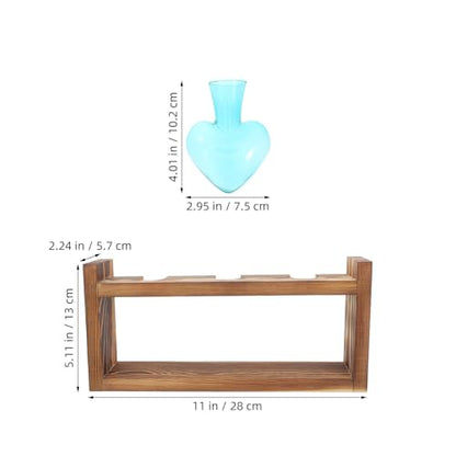 NUOBESTY Plant Propagation Station with Wood Stand Heart Shaped Glass Propagation Vase Set Hydroponic Plant Terrarium for Cuttings Desktop Home Office Garden Decor