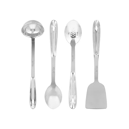 All-Clad 5-Piece Stainless Steel Kitchen Utensil Set – Includes Ladle, Solid Spoon, Slotted Spoon, Turner & Storage Caddy – Heavy-Gauge, Ergonomic, Dishwasher Safe, Silver - size: 5-Piece