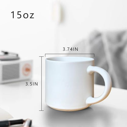 15 oz white coffee mug set stackable heavy ceramic mug for Tea Milk Latte, Dishwasher, Microwave safe 4pcs mugs - color: White