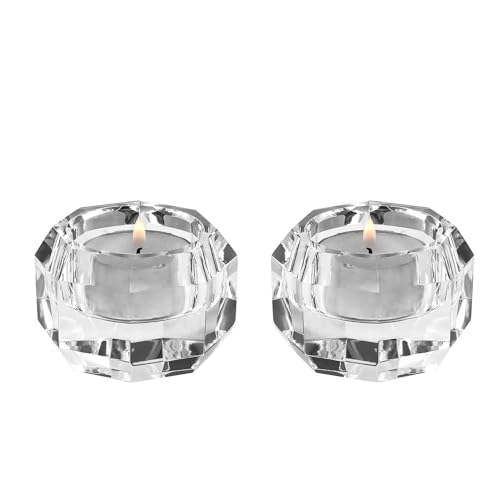 Kitcom Crystal Tea Light Candle Holders Pack of 2 for Tabletop Home Decor W2.36'' X H1.57'', Comes with Gift Box
