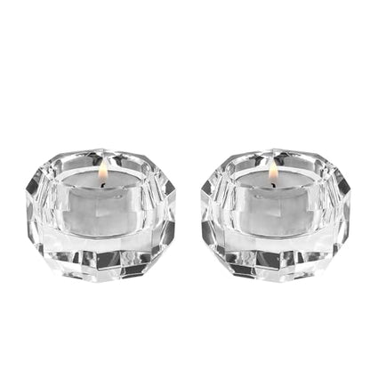 Kitcom Crystal Tea Light Candle Holders Pack of 2 for Tabletop Home Decor W2.36'' X H1.57'', Comes with Gift Box
