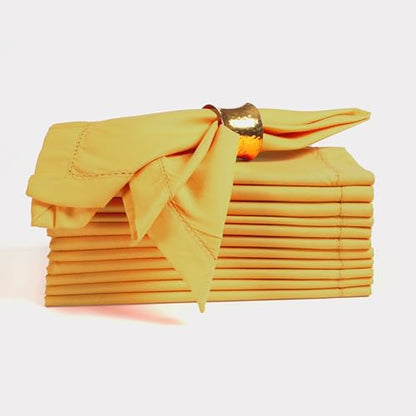 Ramanta Home Set of 12 Cloth Napkins 20x20 Inches, Mustard | Polyester Napkins with Hemmed Edges, Washable Reusable Dinner Napkins Ideal for Parties, Weddings,Hotels and Banquets - color: Mustard, size: 20" x 20" (Set of 12)