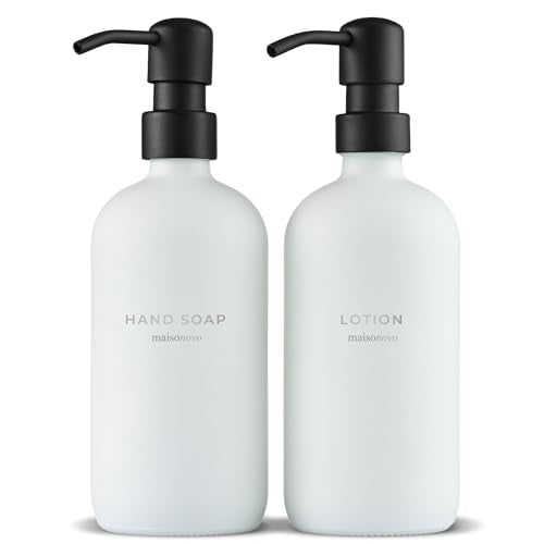 MaisoNovo Soap Dispenser 2-Piece Set | 16.9oz Clear Bottles with Black Plastic Pumps - color: White/Black