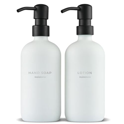 MaisoNovo Soap Dispenser 2-Piece Set | 16.9oz Clear Bottles with Black Plastic Pumps - color: White/Black