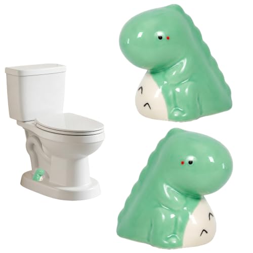Dinosaur Toilet Bolt Covers, Ceramic Toilet Bolt Caps for Bathroom Decor | Cute dinosaur design hides toilet bolts, easy snap-on installation, adds fun style to kids bathrooms, toilets and home decor - color: W2