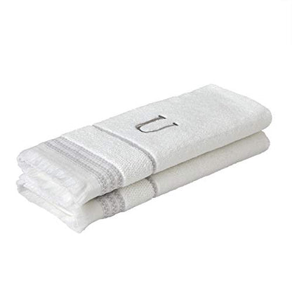 SKL Home Casual Monogram Hand Towel Set, U, 16x26, White 2 Count - color: Casual Monogram Hand Towel Set, size: Hand Towel Set, style: U