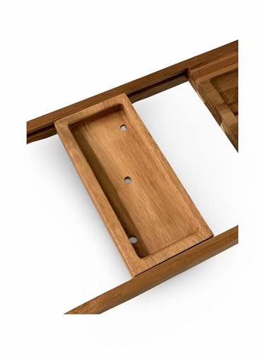 Premium Acacia Wood Bathtub Caddy | Adjustable Wooden Bath Tray | Book & Tablet Holder with Wine Glass Slot | Luxury Spa Gift for Her & Him