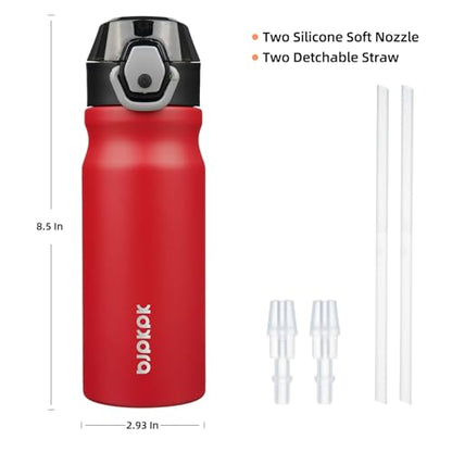BJPKPK 18 oz Water Bottle with Straw & Handle, Insulated Stainless Flask | Leak Proof Locking Lid, Thermal, Double Wall Vacuum, Keeps Hot/Cold, BPA Free, Dishwasher Safe, Travel & Sports, Red - color: Red, size: 18 Ounces