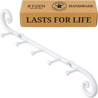 Farmhouse Small Key Holder for Wall, Wrought Iron Wall Mount Rack | Handcrafted Swirl Decorative, 5 Key Hooks for Home Entryway, Purse, Coat and Leash Holder or Organizer (Classic White) - style: Classic - W