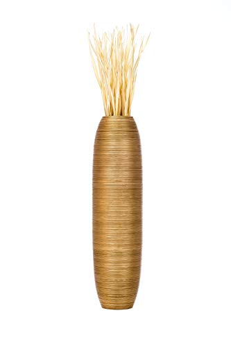 LEEWADEE Large Floor Vase – Handmade Flower Holder Made of Wood, Sophisticated Vessel for Decorative Branches and Dried Flowers, 43 inches, Golden | Decorative Vase for Living Room, for Branches & Dried Herbs. Stronger than ceramic, without water. Bohemia