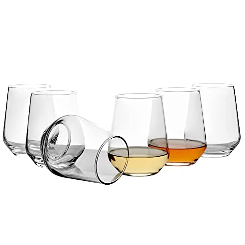 Pasabahce Premium Wine Glasses Set of 6-14.4 Oz Stemless Wine Glass - Exclusive Wine Tumbler Set for Red or White Wine Glasses - Modern Design Drinking Glasses Set
