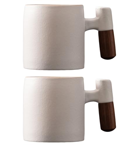 2-Oz Ceramic Espresso Cups with Wood Handle, 2/4-Piece Set for Coffee, Tea, Latte - Dishwasher Safe, Multi-Color & Wood Styles, Gift & Café Use (white, Wooden Handle2) - color: White, size: Wooden Handle2