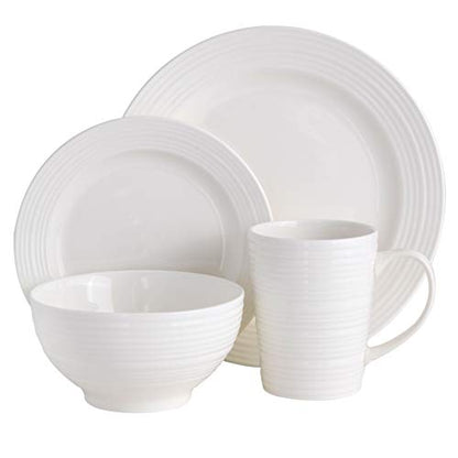 Gibson - 102504.16RM Gibson Home Amelia Court 16 Piece Dinnerware Set, White - color: White (Embossed - Amelia Court), size: Service for 4 (16pcs)