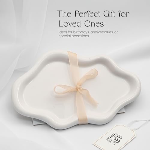 Cloud Ceramic Tray, Glossy White Irregular Jewelry Dish, Luxury Ceramic Ring Holder and Vanity Organizer, Cloud Trinket Plate for Keys, Perfume, or Nightstand Decor
