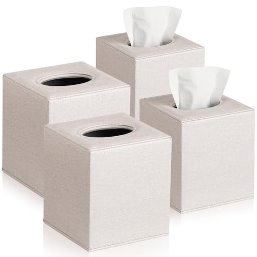 VZZNN 4 Pack Tissue Box Cover Square - Modern Cube Tissue Holder with Magnetic Base, Decorative Tissue Organizer for Bathroom Vanity, Dresser, Countertop, Bedroom, Office, and Car, Beige - color: Beige, 4 Pack