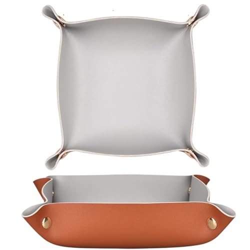 2 pcs Key Tray Jewelry Tray Leather Valet Tray for entryway Table Leather Desk Organizer Catch All Trays Candy Holder Sundries Tray Desk Catchall Travel Dish Plate (Gray,red) - color: Gray,red