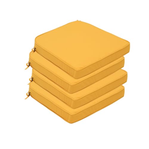 Goodgoods 19.5x20 Outdoor Chair Cushions Set of 4, 35D Foam, Yellow | 35D High-Resilience Foam, Fade-Resistant and Water-Resistant Seat Pads with Ties for Dining Room, Kitchen, or Patio Chairs - color: Yellow, size: 19.5"x20" 4pcs