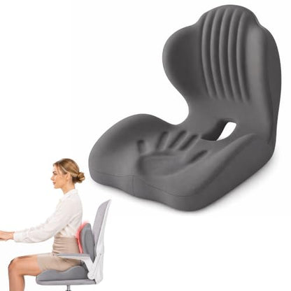Pain Relief Ergonomic Seat Cushion with Lumbar Support, Memory Foam, L-Shaped, for Office Chair, Car Seat, Gaming Chair (Grey)