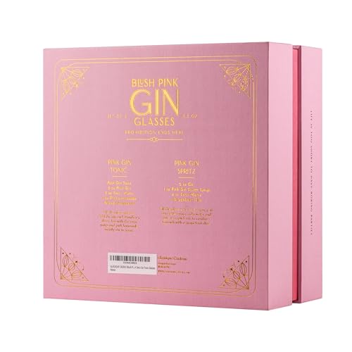 GLASSIQUE CADEAU Vintage Blush Pink Art Deco Gin and Tonic Glasses with Gold Rims | Set of 4 | 13.5 oz Stemless Crystal Balloons for Drinking Gin Cocktails | Retro Gift Goblets for Gin Lovers