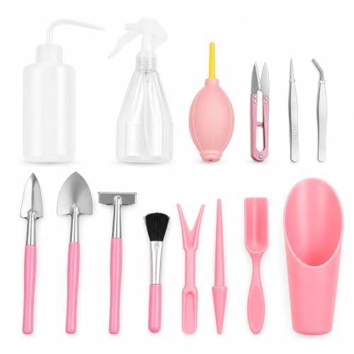 Tools Set for Indoor Plants, Gardening Tool Kit for Transplanting & Planting, Small Garden Hand Tools, Pink, 14-piece Set - color: Pink, size: 14-piece set