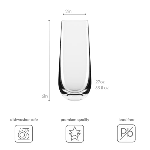 Melin Set of 6 Stemless Champagne Flutes – 10oz Lead-Free Crystal Glasses for Champagne, Prosecco & Mimosas – Dishwasher Safe, No-Tip Base, Premium Barware Gift for Entertaining