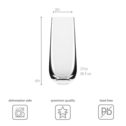 Melin Set of 6 Stemless Champagne Flutes – 10oz Lead-Free Crystal Glasses for Champagne, Prosecco & Mimosas – Dishwasher Safe, No-Tip Base, Premium Barware Gift for Entertaining