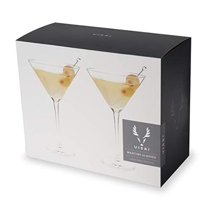 Viski Stemmed Martini Glasses, Home and Bar Drinkware, Premium Crystal Martini Accessories, Cocktail Glasses, Set of 2, 9oz, Clear - style: Stemmed Martini Glasses
