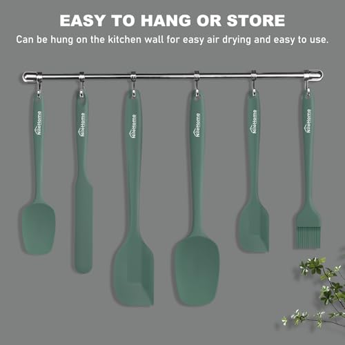 NileHome 6 Pieces Silicone Spatula Set with Silicone Brush,Mixing-Green | Food-Grade Material,Heat Resistant Up to 600°F,Dishwasher Safe,BPA-Free - color: Green