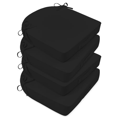 Basic Beyond Outdoor Cushions for Patio Furniture: Waterproof & UV Resistant Outdoor Chair Cushions Set of 4-19 x 19 x 3 Inch Thick Patio Chair Cushions with Adjustable Ties & Handle, Black - color: Black