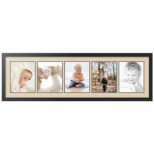 Art to Frames Double-Multimat-563-844/89-FRBW26079 Collage Photo Frame Double Mat with 5 - 8x10 Openings and Satin Black Frame - color: Seaside, size: 5-8x10