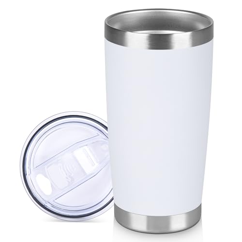 20 oz Tumbler Stainless Steel Tumblers Bulk with Lid Double Wall Insulated Coffee Tumbler Cups for Hot & Cold Drinks Powder Coated Travel Coffee Tumbler Mug Metal (White, 1 pack) - color: White, size: 20 Ounces