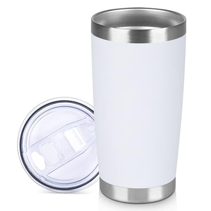 20 oz Tumbler Stainless Steel Tumblers Bulk with Lid Double Wall Insulated Coffee Tumbler Cups for Hot & Cold Drinks Powder Coated Travel Coffee Tumbler Mug Metal (White, 1 pack) - color: White, size: 20 Ounces