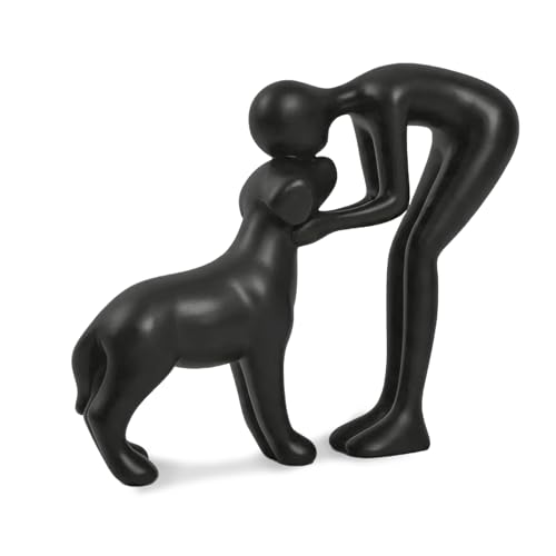 Abstract Person and Dog Sculpture Head-to-Head Figurine Black | abstract sculpture celebrating the bond between person and pet. Intimate head-to-head Touching memory keepsake for dog lovers - color: Black