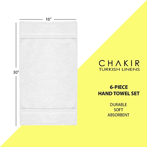Chakir Turkish Linens 6 Piece Hand Towels, 100% Cotton Luxury Turkish Towels for Bathroom, Soft Absorbent Hand Towel Set, 16 x 30 Inches, White - color: White