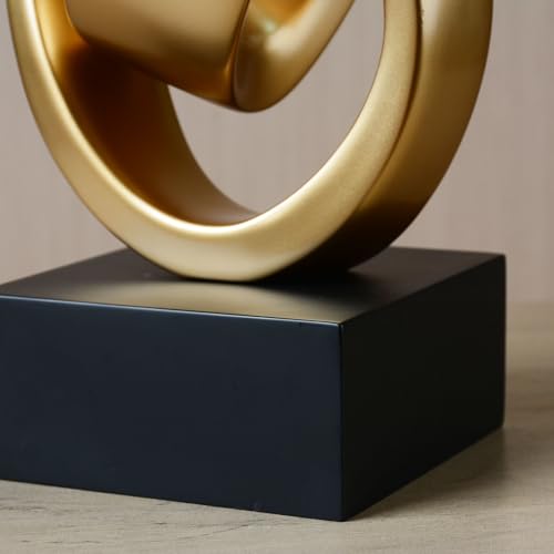 HAUCOZE Abstract Sculpture Statue Modern Decor Table Centerpiece 17.0 Inch | Glossy Gold Resin Handicraft with Black Base Home Ornament Fashion Art Gift for Living Room Bedroom Office