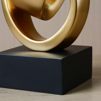 HAUCOZE Abstract Sculpture Statue Modern Decor Table Centerpiece 17.0 Inch | Glossy Gold Resin Handicraft with Black Base Home Ornament Fashion Art Gift for Living Room Bedroom Office