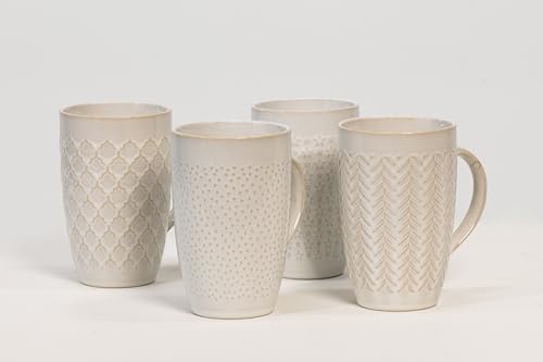 House Beautiful Versatile Classic Stoneware Mug Set – 22 oz, Set of 4 (Linen Hues) - color: Linen Hues