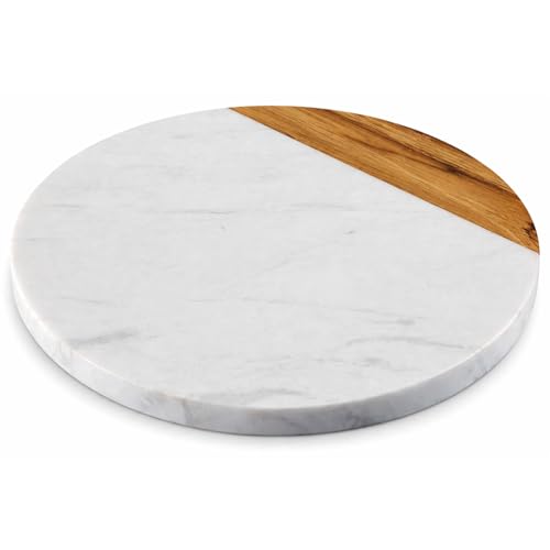 White Marble Board, 10 Inches | Cheese Board, Acacia Wooden Serving Tray, For Charcuterie, Cheese, Meats, Fruit, Crackers, Cutting Board, Round Slab - color: White, size: 10"L x 10"W