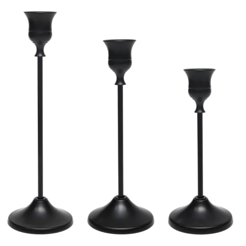 Set of 3 Candlestick Holders, Black Taper Candle Stick Stand, Detachable | Scratch-proof felt base protects surfaces. Ideal for weddings, Christmas & everyday home decor. - color: Black