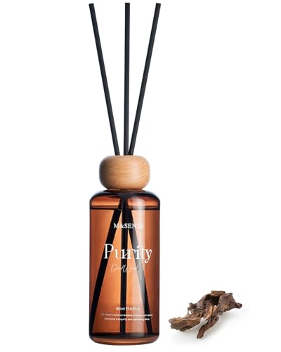 M&SENSE Reed Diffuser Set, Oud Wood, 6.3 oz Natural Essential Oil | Non-Toxic Organic, Long-Lasting Fragrance, Ideal for Living Room, Study, Gifts for Women - color: Oud Wood, size: 180 ml