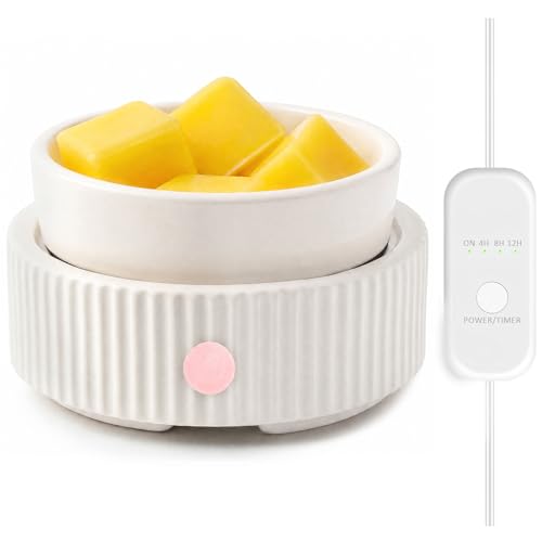 Wax Melt Warmer with 4 Timer & PTC Heating- Ceramic Fragrance 3-in-1 Oil Burner Electric Candle Wax Melter for Home Office Bedroom Fragrance, Home Décor Choice - color: White Pinstripe