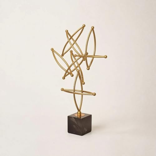Decorative Craft Item Abstract Geometric Sculpture Modern Statue Metal Figurine Marble with Gold Tone Electroplated Finish Suitable for Desk Shelf Side Table Home Decor, Small - size: Small