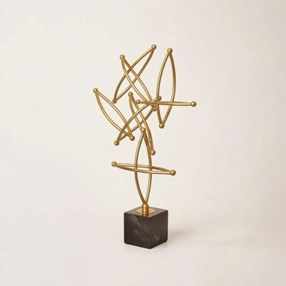 Decorative Craft Item Abstract Geometric Sculpture Modern Statue Metal Figurine Marble with Gold Tone Electroplated Finish Suitable for Desk Shelf Side Table Home Decor, Large - size: Large