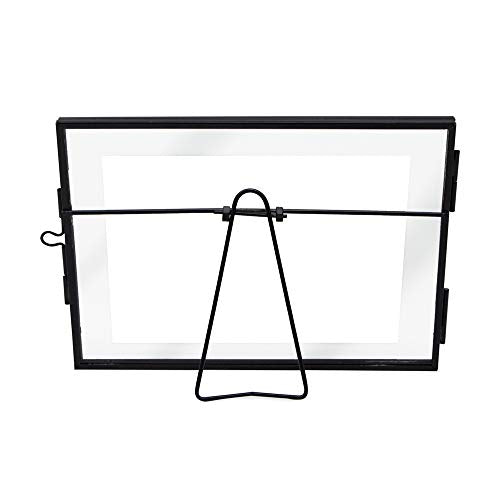 Isaac Jacobs 7x5 Black Horizontal Metal Floating Photo Frame Locket Closure | Modern Style Brass and Glass, Metal Floating Desk Photo Frame (Horizontal), with Locket Closure, Art, Mementos & Keepsakes - size: 5x7 (Horizontal)