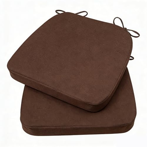 GIBZ Outdoor Chair Cushions 17"x16"x2" with Ties Set of 2 Dark Brown | Waterproof Chairs Cushion U-Shaped Seat Pads Washable Casual for Yard Lawn Patio - color: Dark Brown