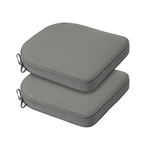 BPS 18 x 19 Inch Outdoor Chair Cushion Set of 2, Fade-Resistant and Water-Resistant Solution-Dyed Polyester Fabric Patio Chair Cushions with Straps for Outdoor/Indoor Dining Chairs - color: Gray, size: 18''W x 19''D